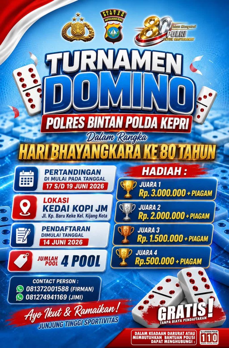 Polres Bintan Gelar Turnamen Domino Sambut HUT Bhayangkara Ke-80, Sediakan Hadiah Jutaan Rupiah