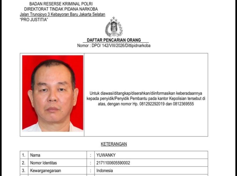 Bareskrim Tetapkan Yuwanky DPO Kasus TPPU Perdagangan Narkotika di Batam