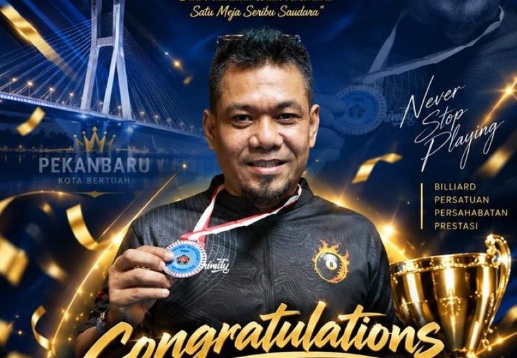 Ketua SIWO PWI Kepri Endang Kurnia Juara National Open PWI Pekanbaru 2026 di Golden Break Pekanbaru