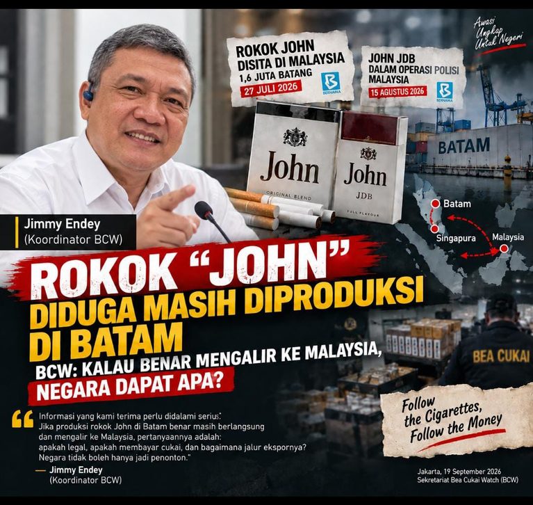 Batam-Singapura Diduga Jadi Jalur Peredaran Rokok, Jimmy Endey: Bongkar Pabrik, Produksi dan Dokumen Ekspornya